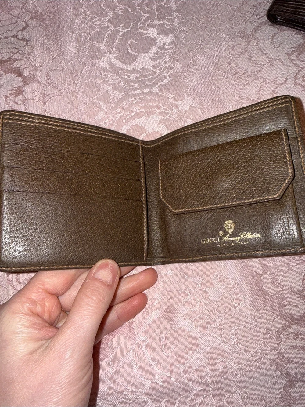 Gucci Brown GG Monogram Wallet with Brown Leather Corner